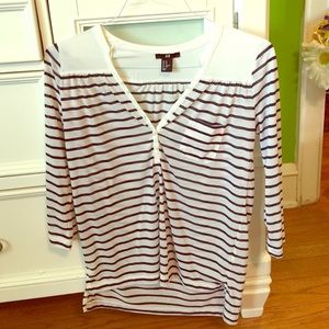 Navy and white striped shirt with pocket