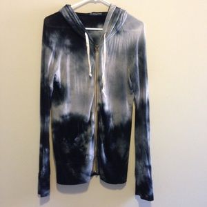 Brandy Melville Navy Blue Tie Dye Zip Up Hoodie