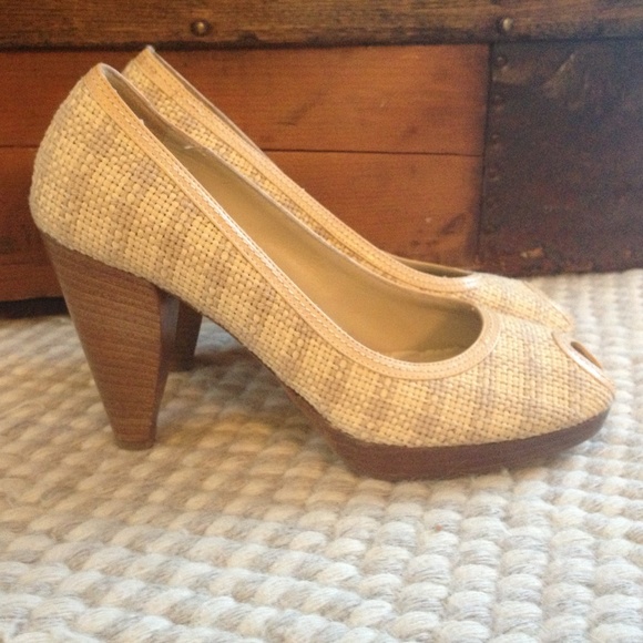 Via Spiga raffia peep-toe pumps