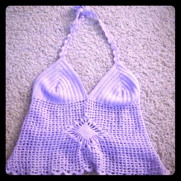 Hand made purple knit shirt with open back