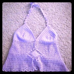 Hand made purple knit shirt with open back