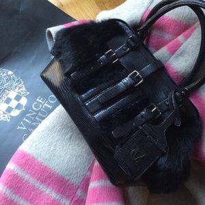 Lightly used handbag - leather and rabbit fur