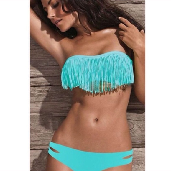 Blue fringe swimsuit