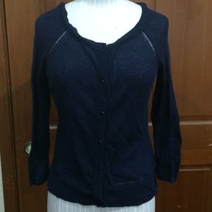 Navy cardigan, black crystal buttons, detailing