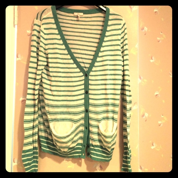 Joie White and green striped cardigan soft!!!! - Picture 1 of 3