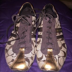 Brown Coach tennis shoes & 3 pandora charms