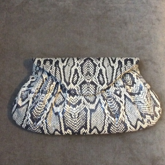 Lauren Merkin gray snake embossed Diana clutch