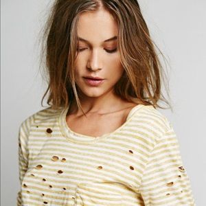 Free People Ivory Mustard Shredded T Shirt $78