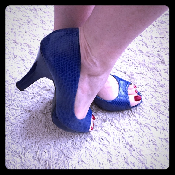 Royal Blue Leather Peep Toe Pumps