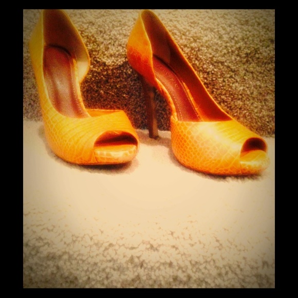 Mustard Yellow Peep Toe Pumps