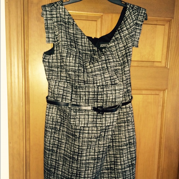 Adrianna Papell B&W Print Asymmetrical Dress