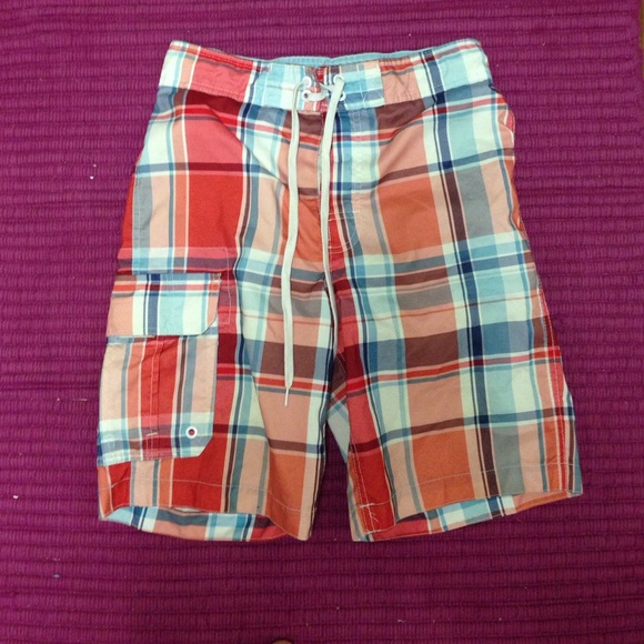 Men's plaid swim trunks