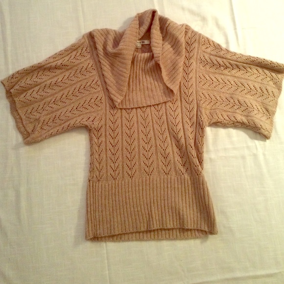 Beige Knit Short Sleeve Sweater