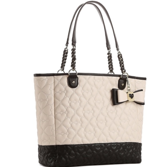 Betsey Johnson Quilted Black & White Heart Tote
