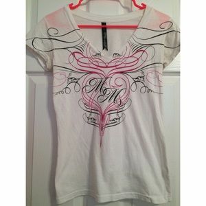 White Sheer Metal Mulisha V-Neck with Design.