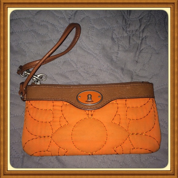 Fossil Wristlet-Orange and Leather
