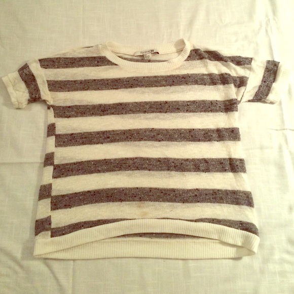 Gray and White Striped Knit Top