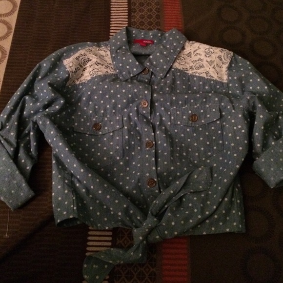 Denim polka dotted crop top