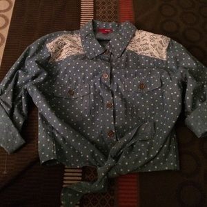 Denim polka dotted crop top