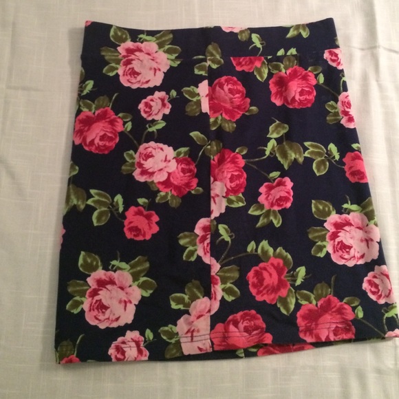 Navy Blue Floral Bodycon Skirt