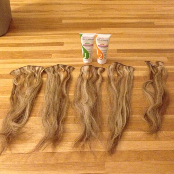 Blonde& light brown clip in real hair extensions
