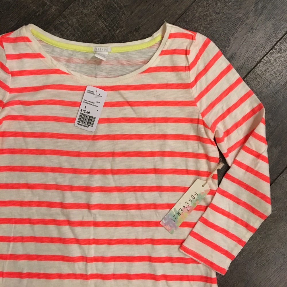 Forever 21 Knit Top- Cream/Neon Orange