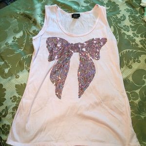 Pink champagne top with bow decor