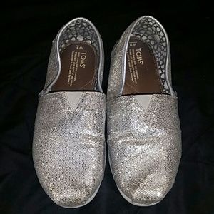 Silver Glitter Toms 9
