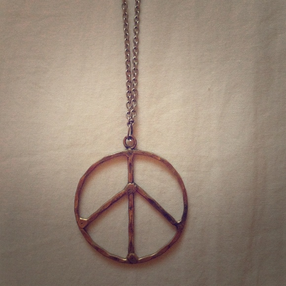 Silver Peace Sign Hippie Necklace