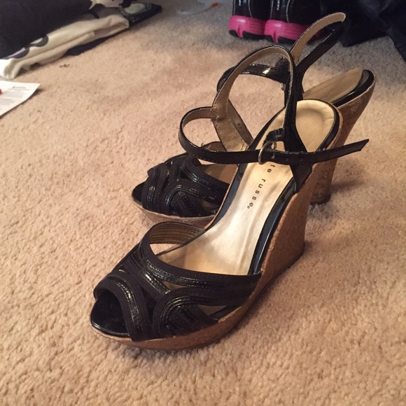 Black cork wedge heels.