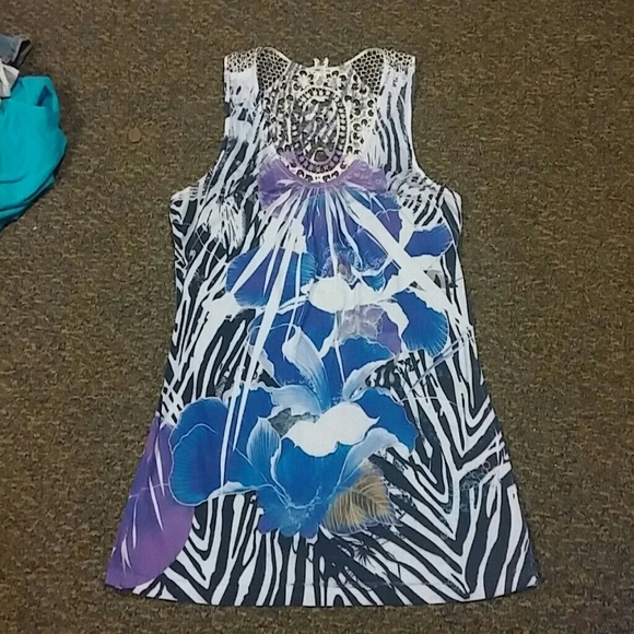 Purple flower, zebra print racerback tank top