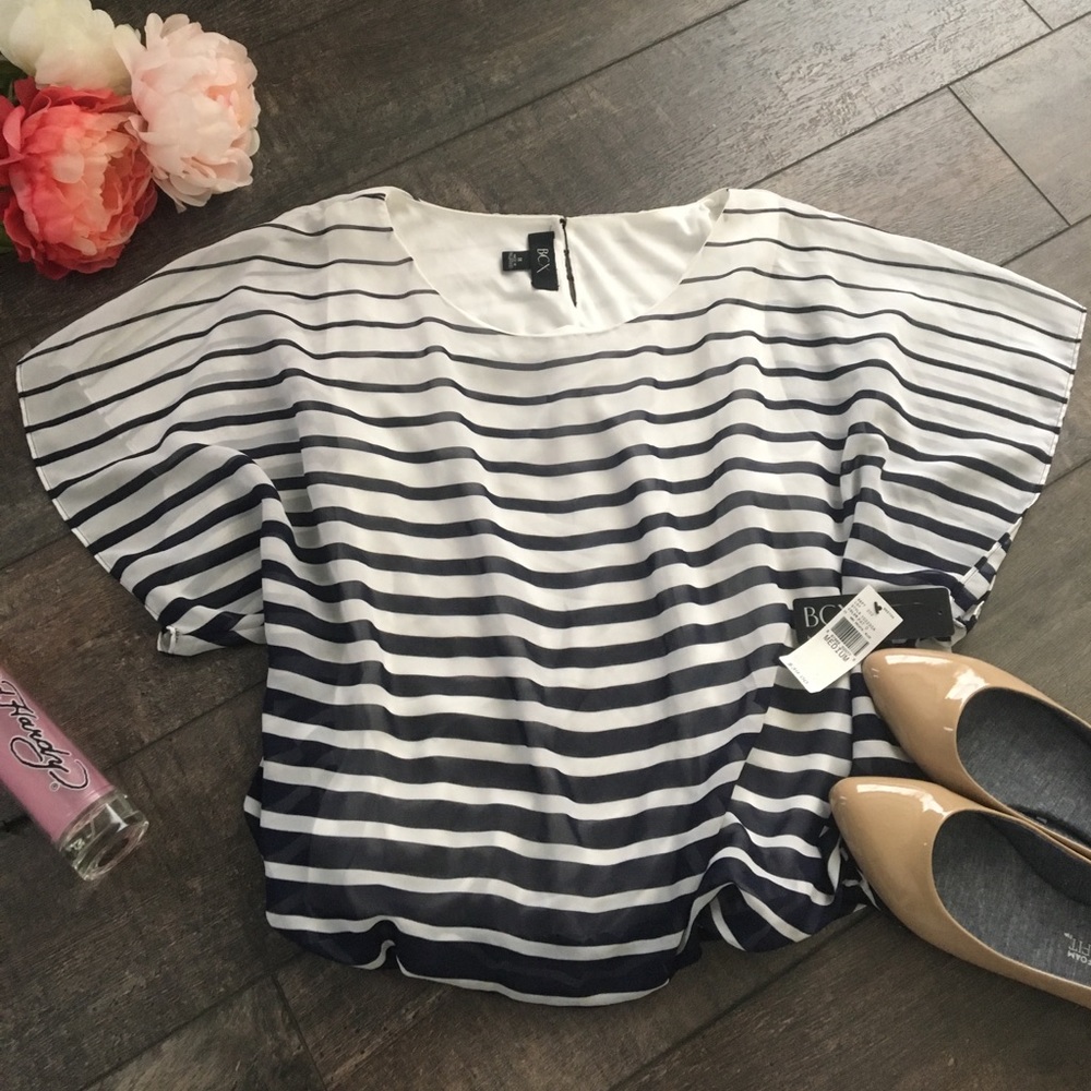 BCX White/Navy Striped Blouse