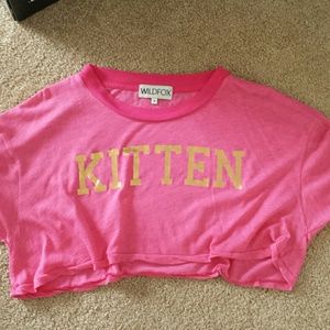 Wildfox pink cropped kitten tshirt