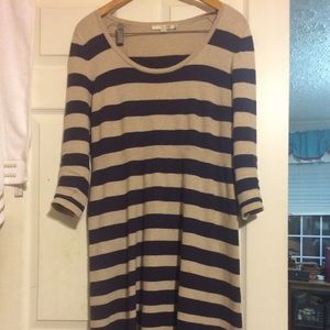Purple/cream stripe knit dress empire waist tall