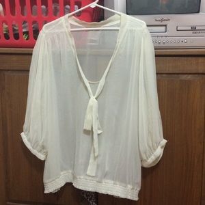 Sheer Front Tie Blouse, XXL