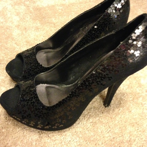 Black Sequin Party Heels