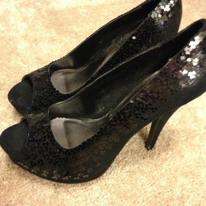 Black Sequin Party Heels