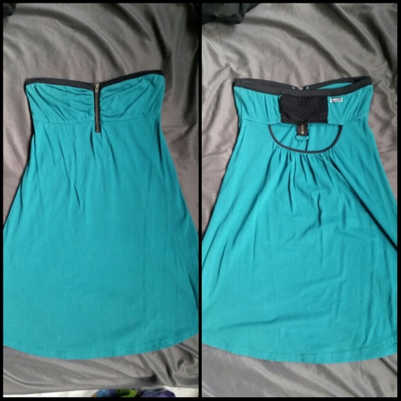 Teal Strapless Roxy zipper dress