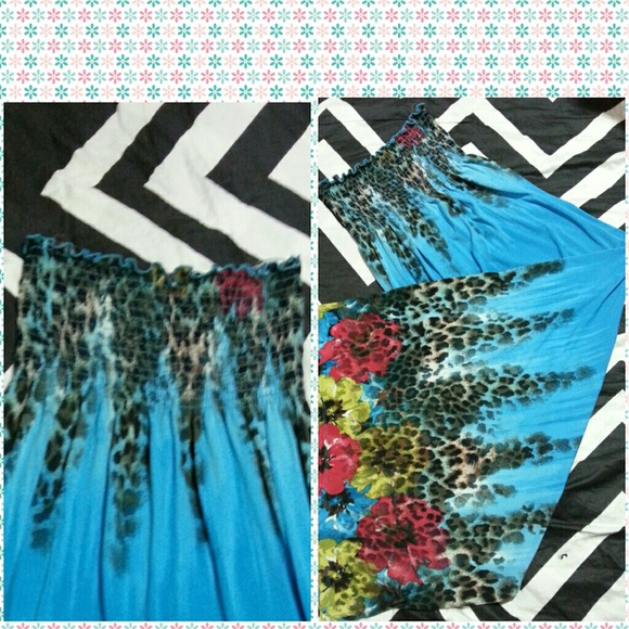 🎀Beautiful Blue&LeopardPrint Maxi Dress☺ - Picture 3 of 4