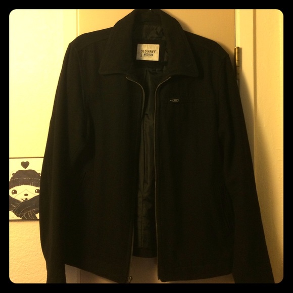 Old Navy Black Zippered Peacoat - Medium