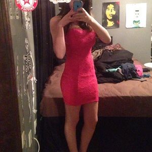 Hot Pink Strapless Lace Dress