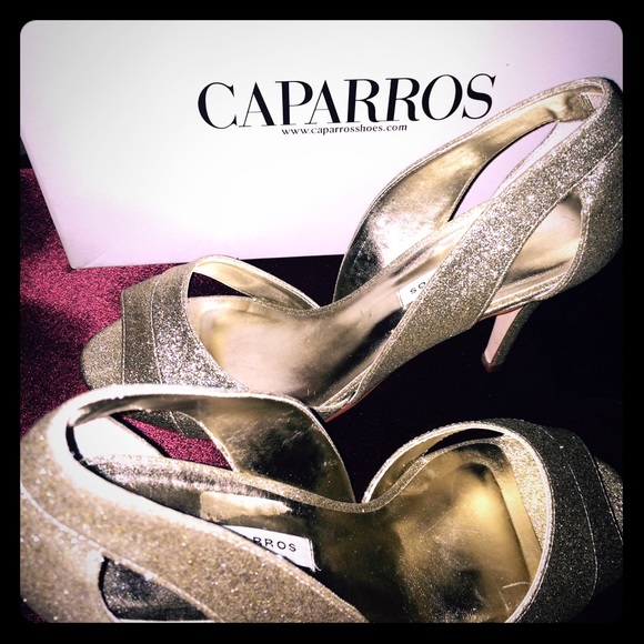 Gold Glitter Open-toe Caparros 3inch Evening Shoe