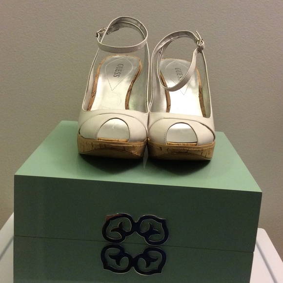 Brand New White Patent Leather Cork Wedge Heels!