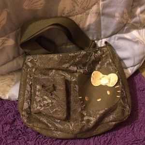 Army green and gold hello kitty shoulder bag
