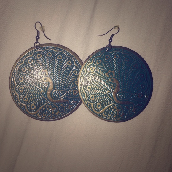 Gold & Blue detailed peacock earrings