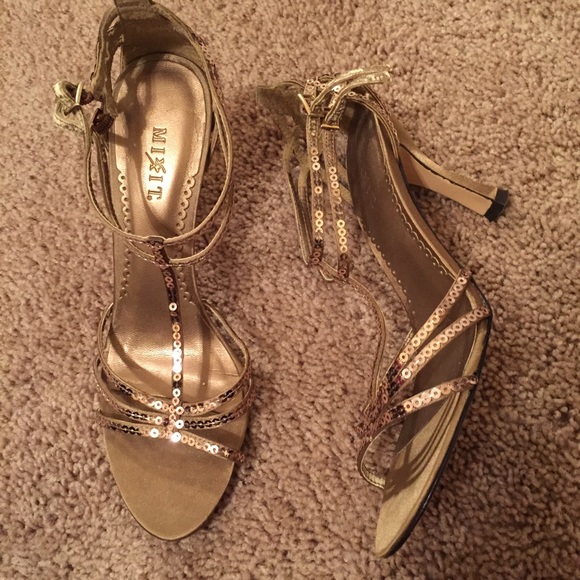 Gold sequin heels