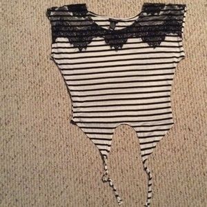 Black and White Short Sleeve Shirt with Lace