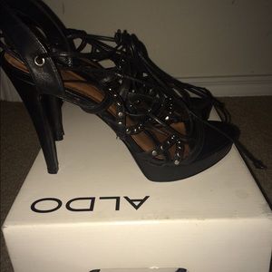 Aldo black ankle strap sandals!  Tie around ankle