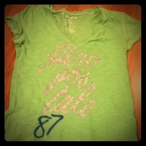 Bright lime green XL Aeropostale v-neck t-shirt.