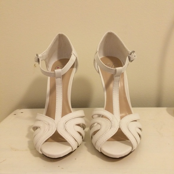 White T-Bar High Heels